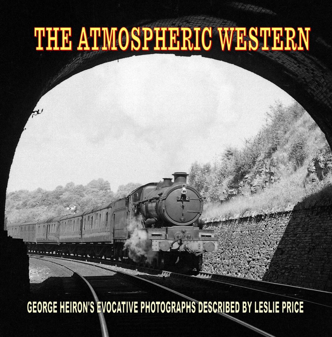 The black and white cover of "The Atmospheric Western" is a square photograph of a train that is just about to enter a tunnel. The picture was taken from the inside of the tunnel